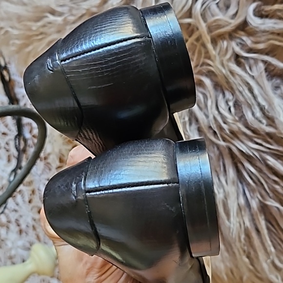 GUCCI black leather slip-on loafer brass buckle pointed 35 1/2 C excellent shoes - Picture 4 of 16